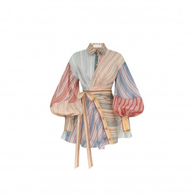 ZIMMERMANN REBELLION STRIPED LINEN AND SILK MINI DRESS 7028DC261